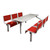 QMP 2, 4 or 6 Seat Spectrum Canteen Tables, modern cafeteria furniture with red perforated metal seats and a white rectangular table.