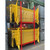 ZND Colour Powder Coated Crowd Control Barrier, stacked and stored on a red metal rack in a warehouse