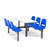 GPC 2, 4 or 6 Seat Canteen Table, image of a modern cafeteria table with a white top and six blue plastic chairs, in a clean and minimal design suitable for dining or break areas.