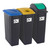 GPC Set of 3 x 65 or 90 Litre Office Recycling Bins With Lids, black bins with colored lids for paper, glass, and plastics recycling.