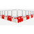 Site Supplies Mini Bison 1 Metre Water Filled Barrier 70kg, image showing a row of red and white plastic barriers with metal fencing on top, used for construction site safety and crowd control.