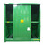 Emtez DPU32-8 32 Drum / 8 IBC Bunded Storage Cabinet, green metal storage cabinet for hazardous materials with warning labels and safety features.