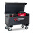 Armorgard OxBox Secure Tool Storage Box, metal toolbox with open lid containing tools and a red Milwaukee bag on casters for safe equipment storage.