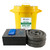 FyterTech 80 Litre Recycled Spill Kit In Lidded Bin, yellow plastic spill containment and cleanup kit with absorbent pads, socks, and protective gloves for managing hazardous spills.
