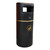 Roadware Keswick 90 Litre Eco Recycled Outdoor Litter Bin, black outdoor waste bin with gold reycling symbol and lid with a slit for disposing trash.