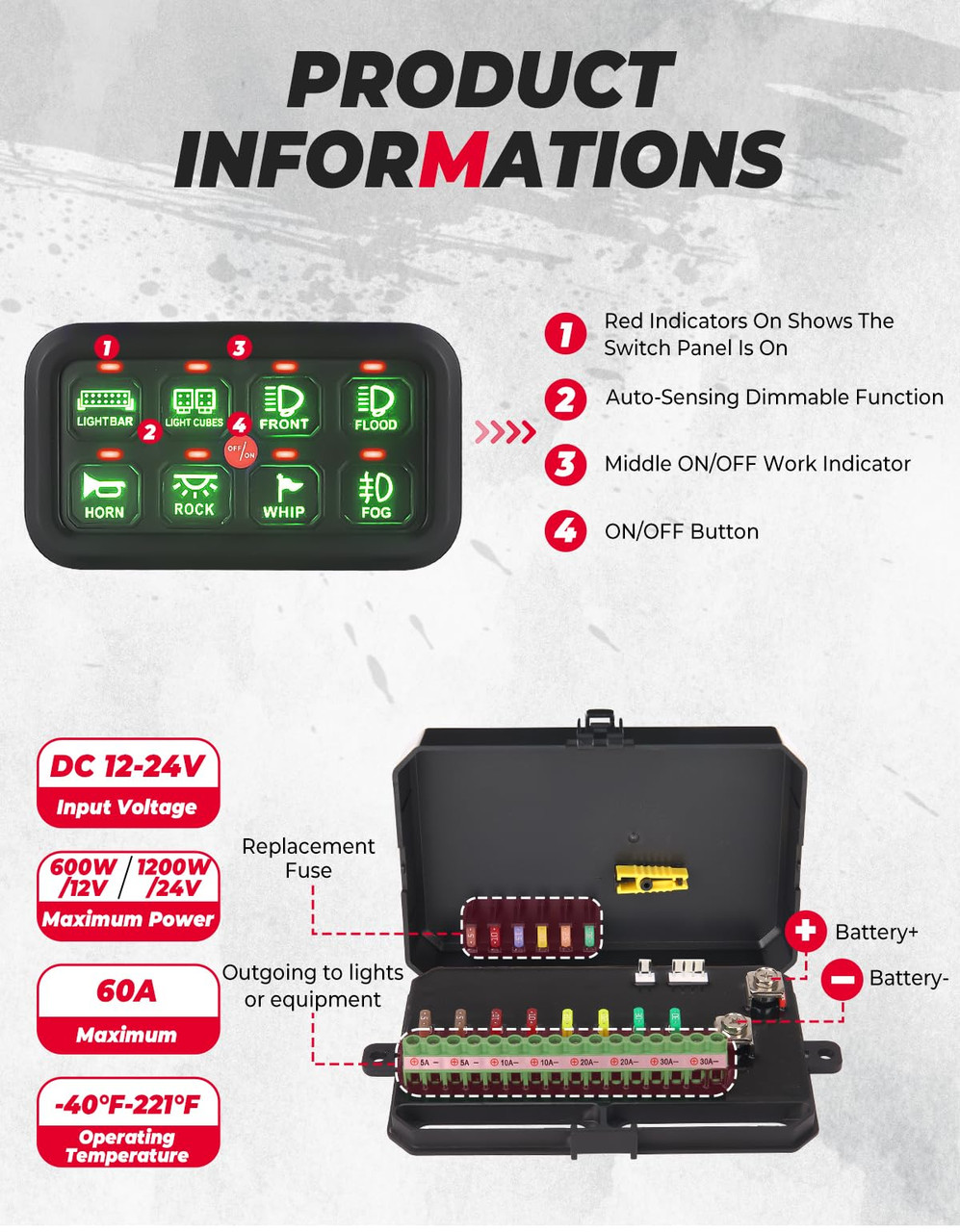 CFMoto UForce / ZForce 12-24V 8 Gang Switch Panel by Kemimoto