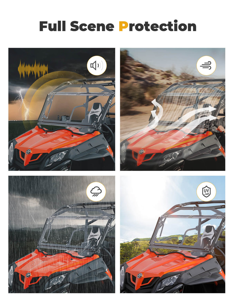 CFMOTO ZForce 500/800/1000 Flip Up Windshield by Kemimoto B0110