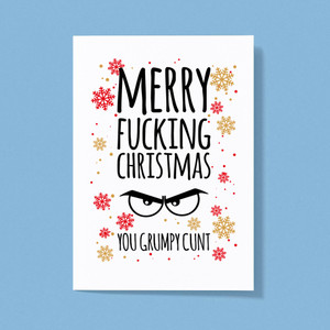 Merry Fucking Christmas You Grumpy... Swearing - Rude Greeting Card - Slightly Disturbed - Image 1 of 2