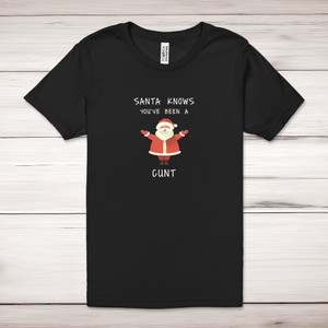 Santa Knows You've Been A Cunt - Rude Adult T-Shirt - Slightly Disturbed