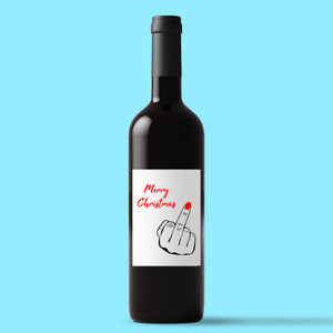 Merry Christmas Middle Finger - Rude Wine/Beer Labels - Slightly Disturbed - Image 1 of 2