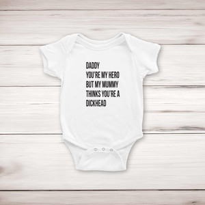 Daddy You're My Hero - Rude Babygrows & Sleepsuits - Slightly Disturbed - Image 1 of 4