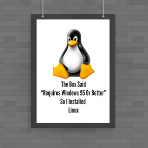 The Box Said Requires Windows 95 So I Installed Linux - Geeky Posters - Slightly Disturbed - Image 1 of 1
