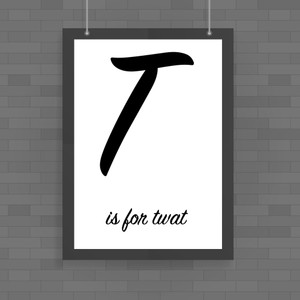 T Is For Twat - Rude Posters - Slightly Disturbed - Image 1 of 1