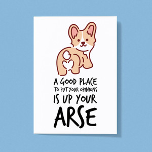 Opinions Up Your Arse - Rude Greeting Card - Slightly Disturbed - Image 1 of 1