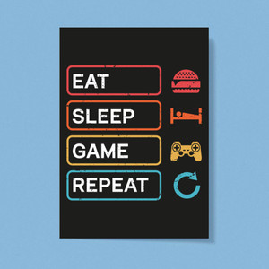 Eat Sleep Game Repeat - Geeky Greeting Cards - Slightly Disturbed - Image 1 of 1