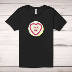 Suck-Lick Me Love Heart Sweet Adult T-Shirt - Black - 1