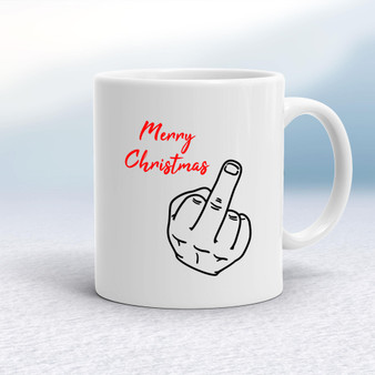 Merry Christmas Middle Finger - Rude Mugs - Slightly Disturbed - Image 1 of 34
