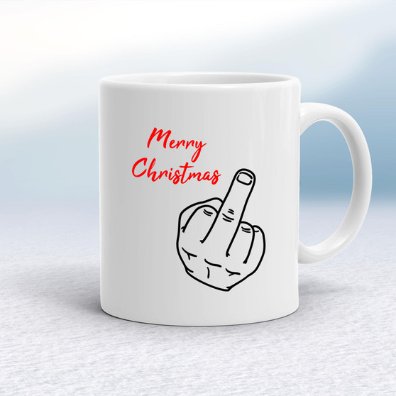 Merry Christmas Middle Finger - Rude Mugs - Slightly Disturbed - Image 1 of 34
