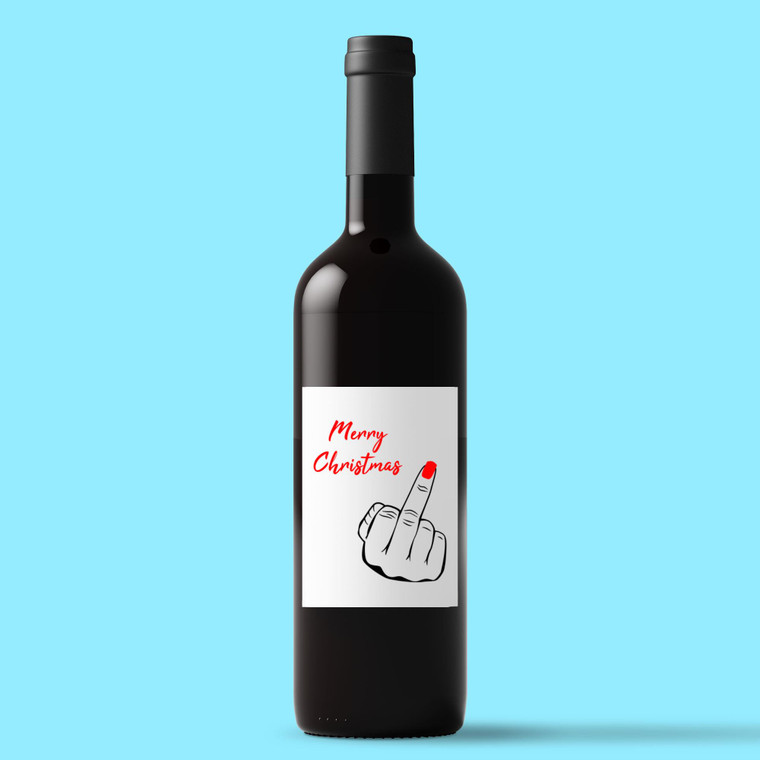 Merry Christmas Middle Finger - Rude Wine/Beer Labels - Slightly Disturbed - Image 1 of 2