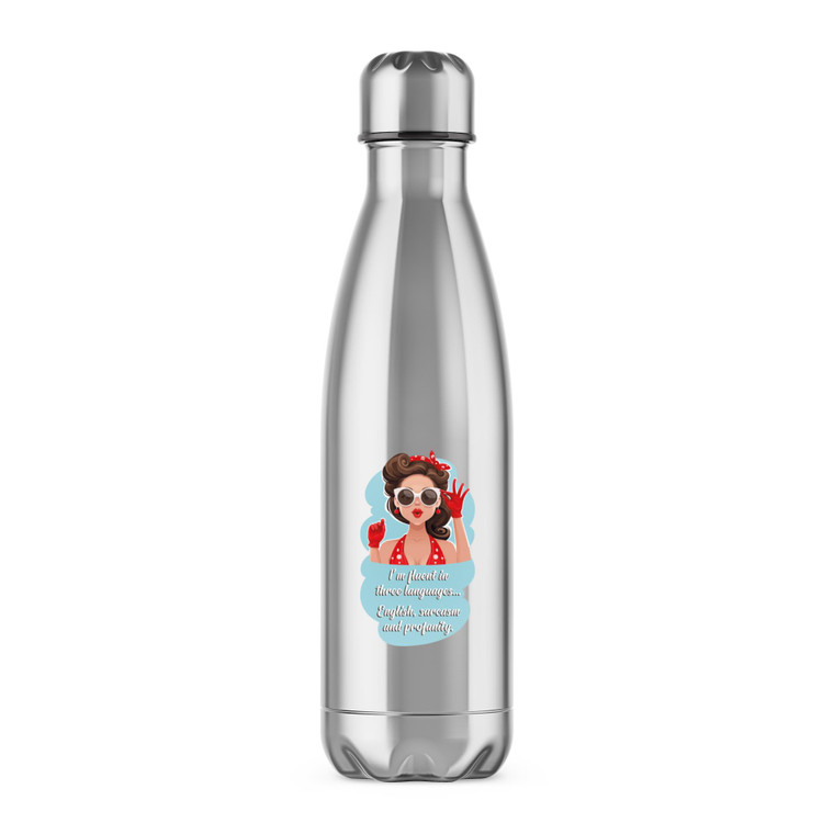 Fluent In Three Languages - Novelty Water Bottles - Slightly Disturbed - Image 1 of 2