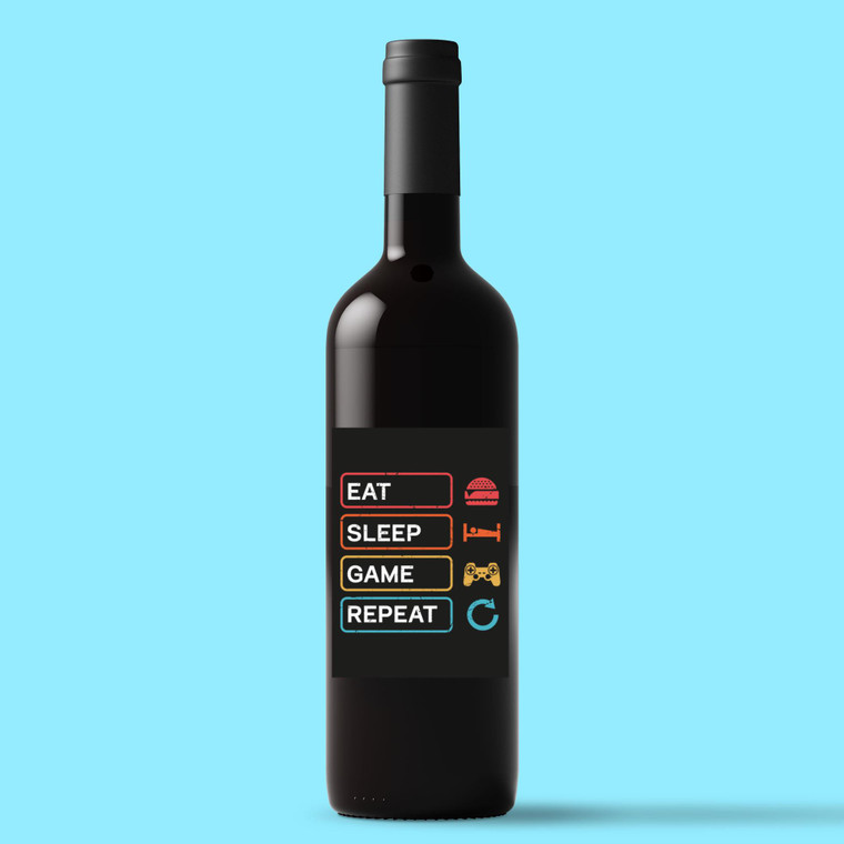 Eat Sleep Game Repeat - Geeky Wine/Beer Labels - Slightly Disturbed - Image 1 of 1