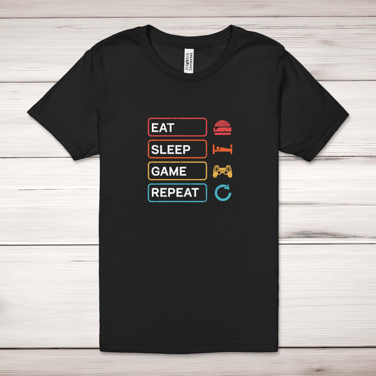 Eat Sleep Game Repeat - Geeky Adult T-Shirts - Slightly Disturbed - Image 1 of 10