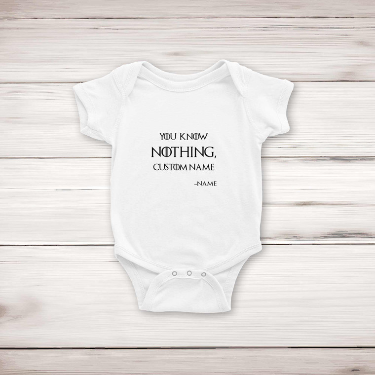 Personalised You Know Nothing - Novelty Babygrows & Sleepsuits - Slightly Disturbed - Image 1 of 4