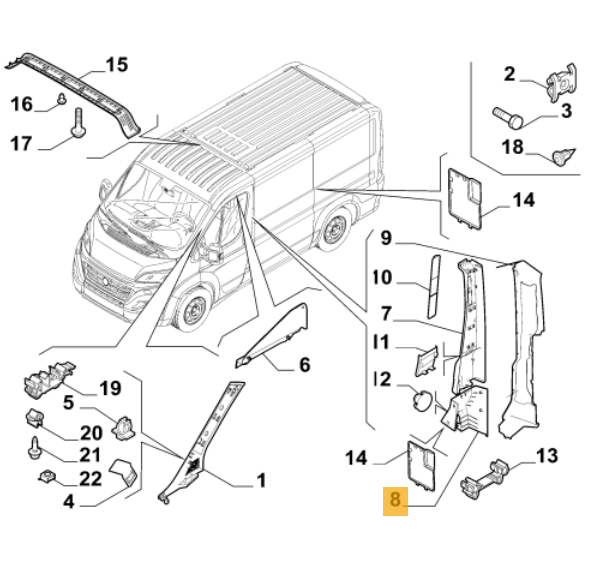 Inner Right Lower B-Pillar Cover For Fiat Ducato / Peugeot Boxer / Citroën Relay