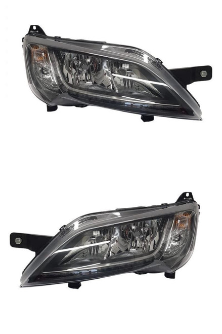 Romahome Motorhome Headlight Headlamp Black With LED DRL Pair Genuine 5/2014>