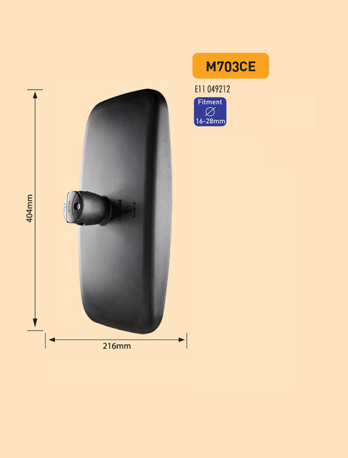 JCB Agricultural Rear View Mirror 404x216mm Arm Dia 16-28mm - M703CE, 157/86000