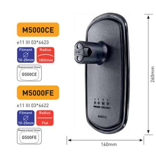 Agricultural Rear View Mirror 260mm x 160mm With 10-20mm Arm Diameter