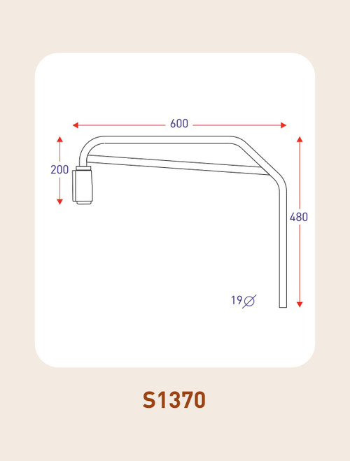 Agricultural Heavy Duty Mirror Arm Throw 600mm x Drop 480mm, Arm Dia 19mm Arcol