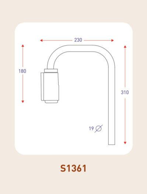 Bus Coach Heavy Duty Mirror Arm Throw 230mm x Drop 310mm, Arm Dia 19mm Van Hool