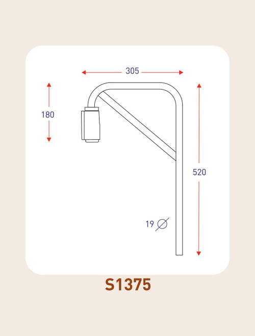 Bus Coach Heavy Duty Mirror Arm Throw 305mm Drop 520mm Arm Dia 19mm - S1375