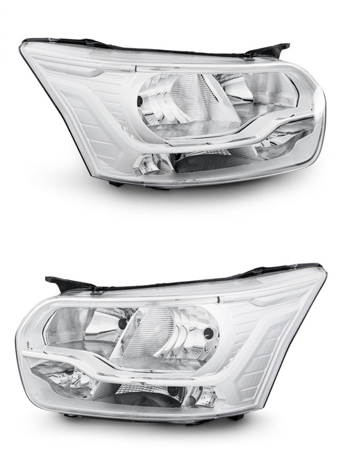 Ford Transit Mk8 Headlight Headlamp Halogen Chrome LED DRL Pair 2013 Onwards 