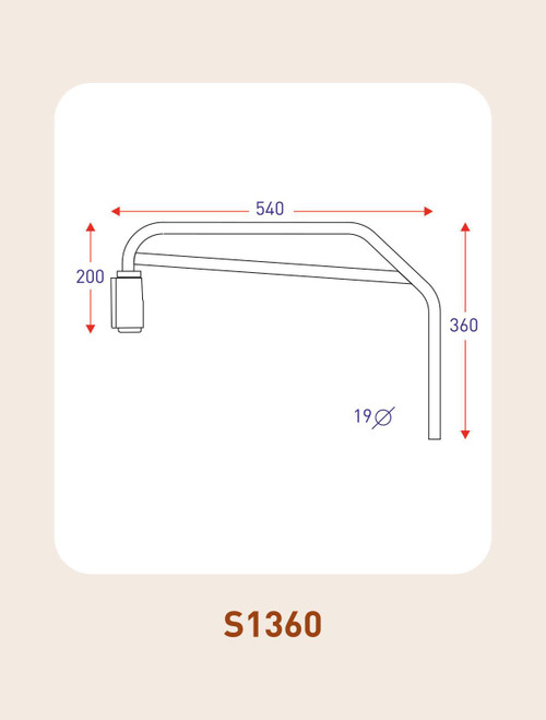 Construction Heavy Duty Mirror Arm Throw 540mm Drop 360mm Arm Dia 19mm S1360