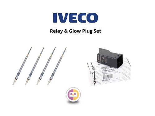 Daily, Ducato, Boxer, Relay Set of 4 Glow Plug With Relay 2002 Onwards Genuine