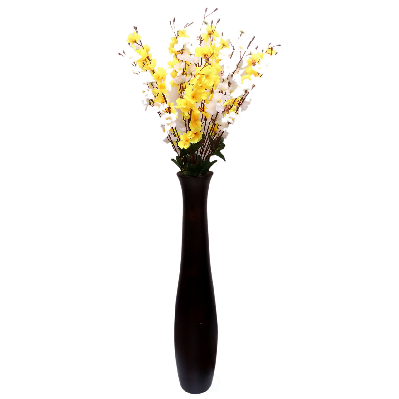 Brown Decorative Contemporary Mango Wood Curved Shaped Floor Vase, 30 Inch