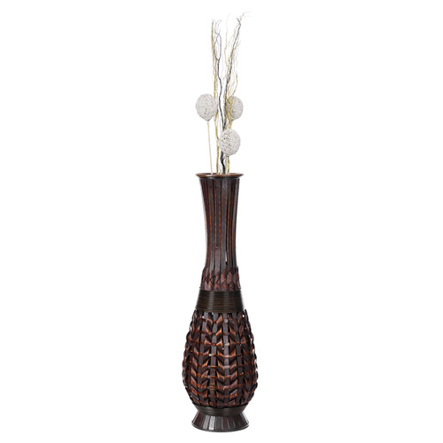 Antique Trumpet Style Brown Bamboo Floor Vase - 36-inch-Tall Decorative Vase for Entryway or Living Room - Vintage-Inspired Home Decor Accent - Elegant Tall Vase for Rustic Interiors