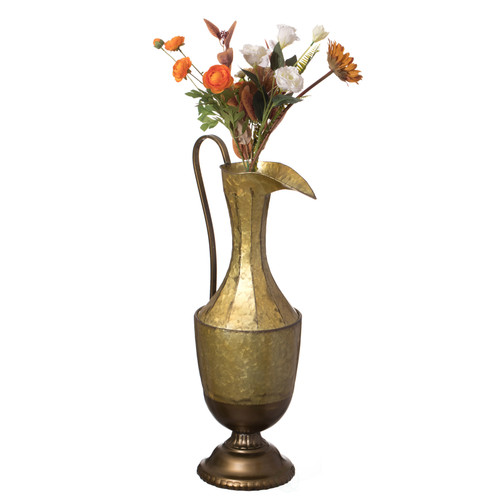 Decorative Antique Style 1 Handle Metal Jug Floor Vase - Vintage Inspired Rustic Design for Entryway, Living Room, or Dining Room - Ideal for Flower Arrangements, Greenery, or Standalone Display