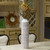 Modern Ribbed Trumpet Style Designed Table Vase for Entryway Dining or Living Room, Ceramic White