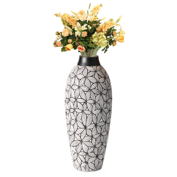 Timeless Flower-Inspired Ceramic Vase - Unique White 7-Inch-Dia Round Table Decor for Entryway, Dining Room, Living Room - Classic White Pottery - Elegant Home Accent with Chic Floral Touch