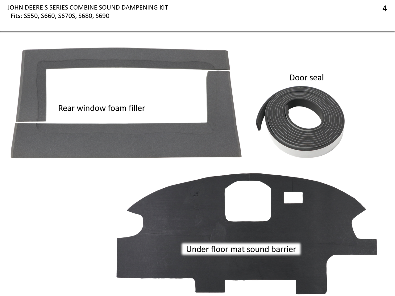 Sound dampening kit for John Deere Sseries combines S550/S660/S670S