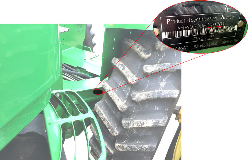 Serial number location on John Deere 9100 Series