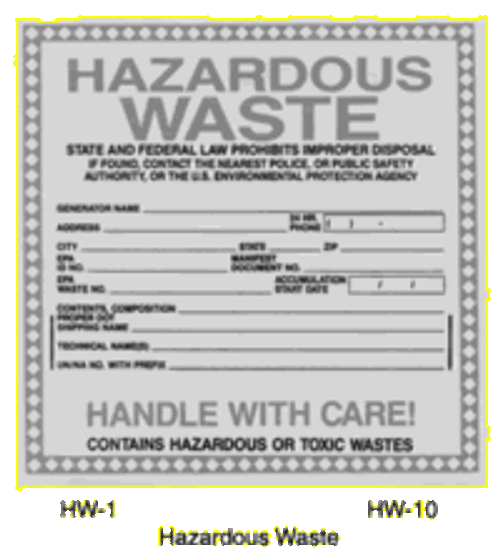 Waste Labels - Self-Adhesive Vinyl - 6"x6" - Package of 25 - Hazardous Waste