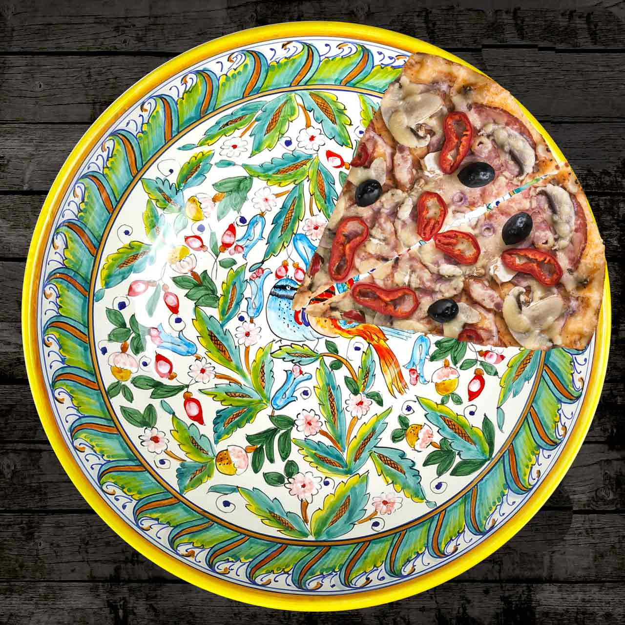 Love Birds Pizza Plate | Hand-Painted Italian Ceramic Dinnerware