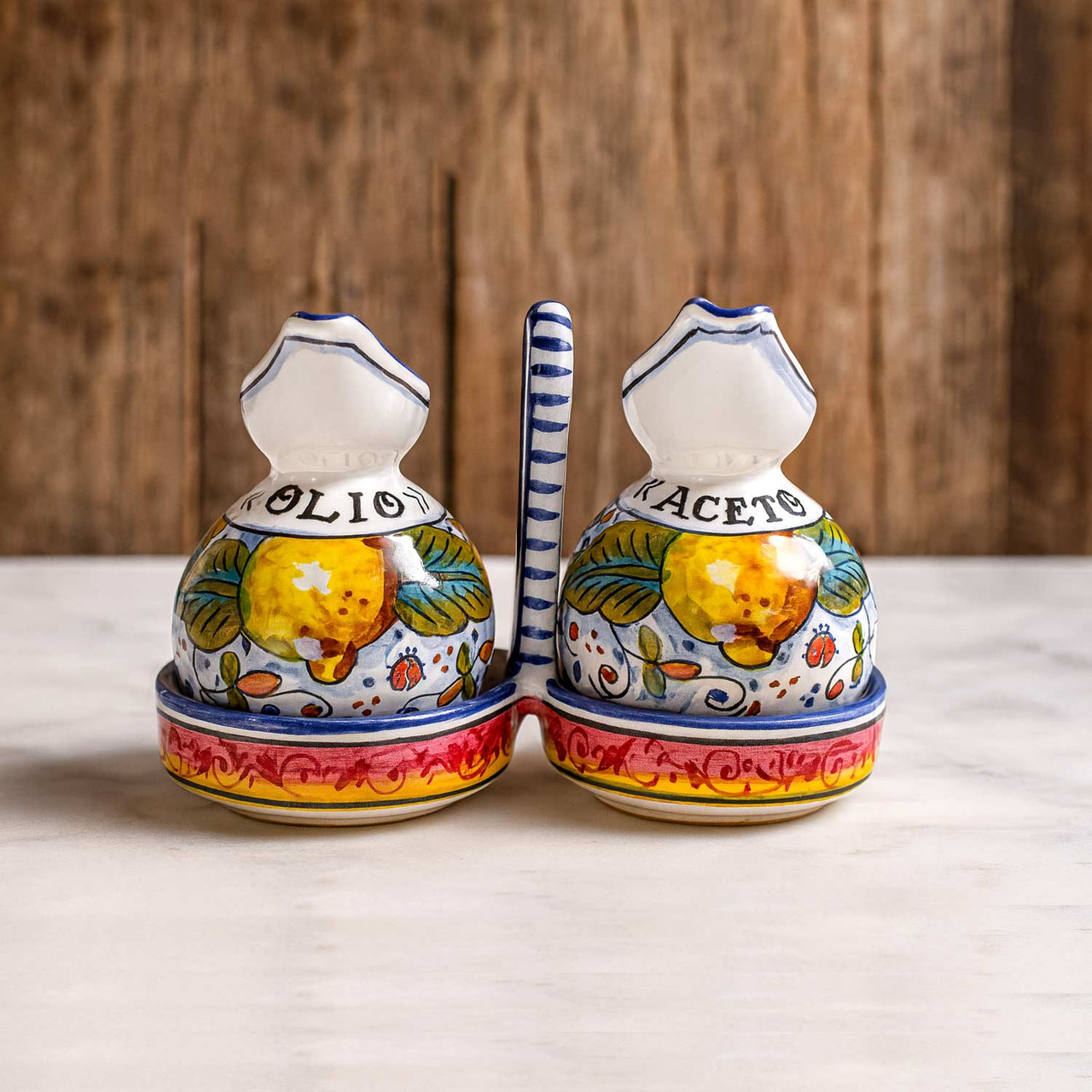 Deruta Lemon Oil & Vinegar Set | Hand-Painted Ceramic Cruet