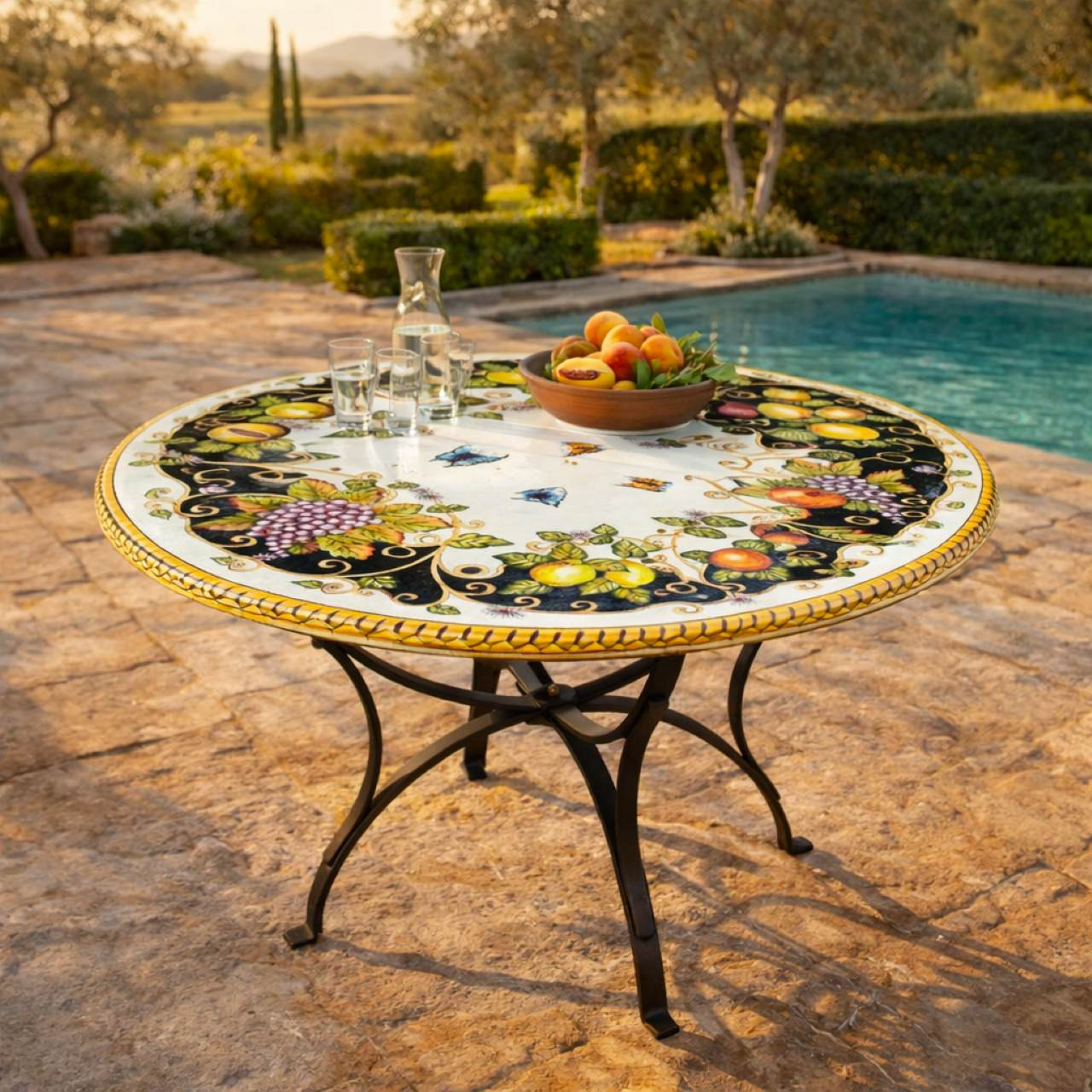 その他 POTTERY  TABLE Camelia Lava Stone Table | Hand-Painted Ceramic Table Deruta Italy