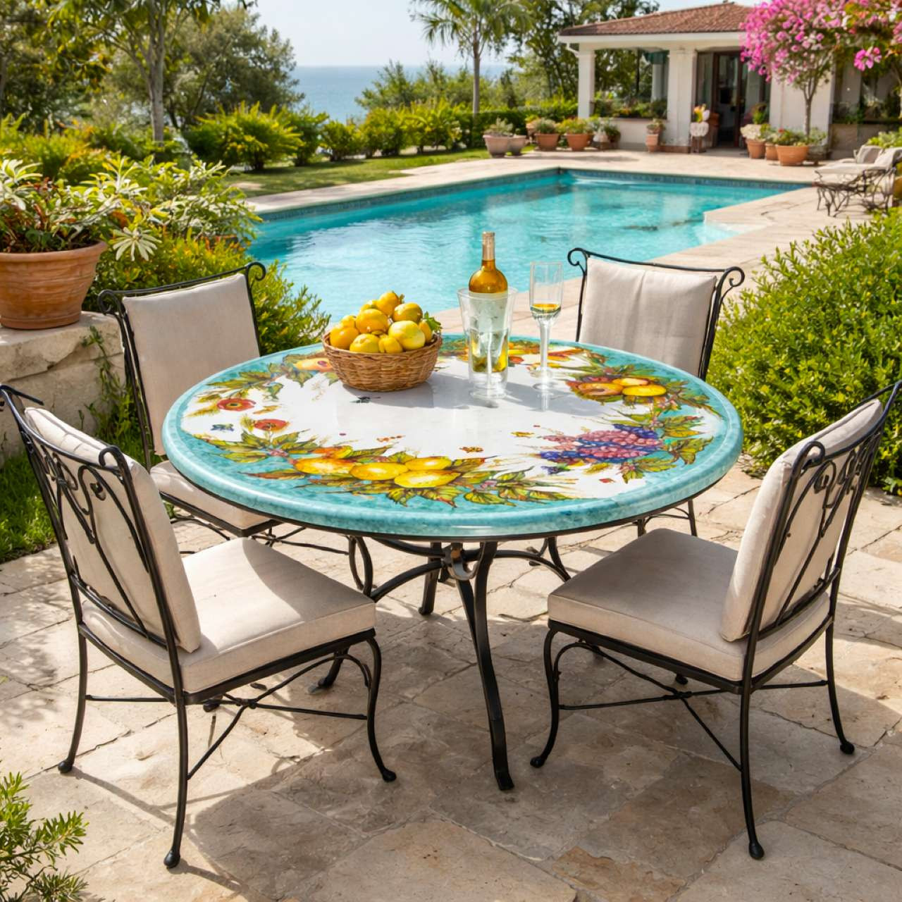 Flora Armonica Lava Stone Table | Hand-Painted Ceramic Table