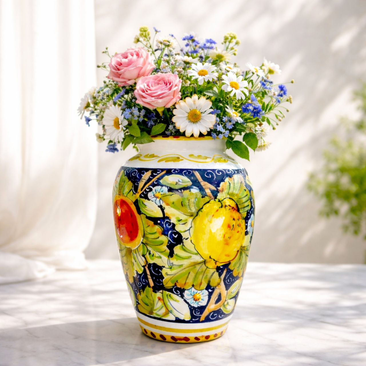 Blue Pottery Vase | Deruta Italian Pottery Vase | Mod